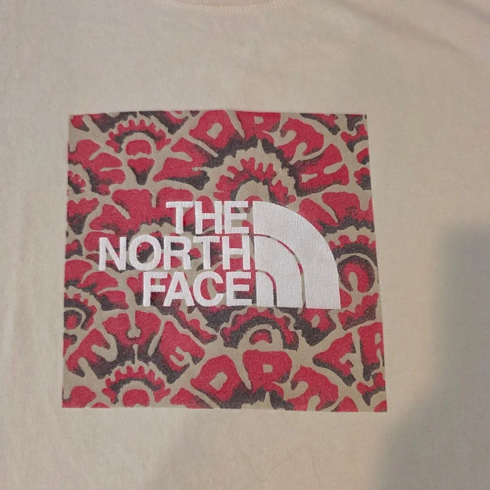 The North Face Mens Graphic Box Logo T-Shirt Cream Red Black Size Large L